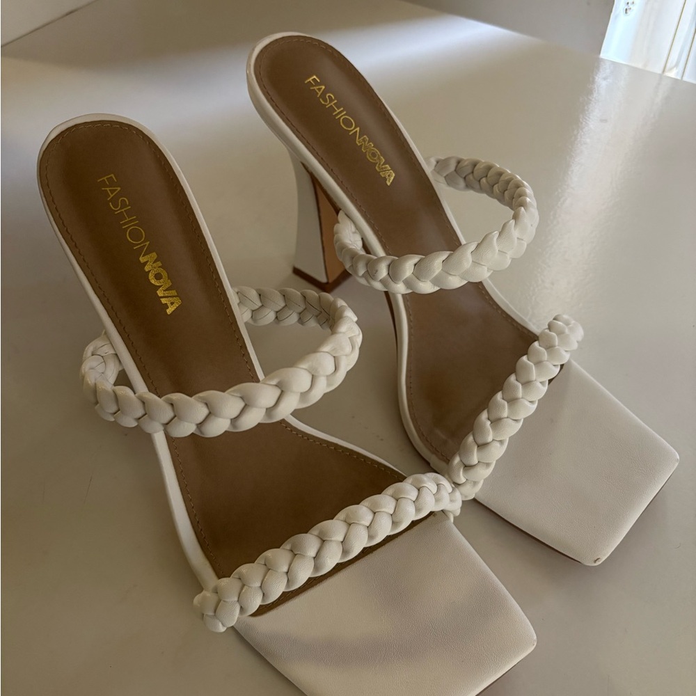 Fashion Nova Ivory Braided Heels